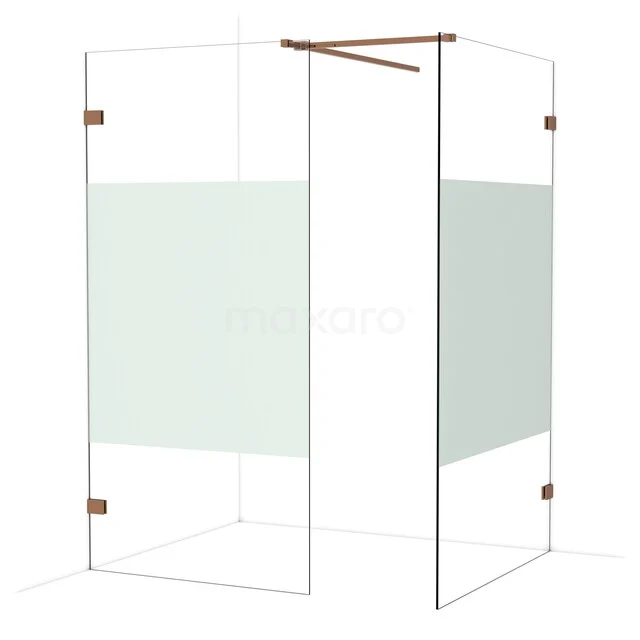 Begehbare Duschen IDB1012523GKP Glas begehbare Dusche mit Mattglas-Details, kupferfarbene Eckstützen und schlankem Design, ideal für moderne Bäder.