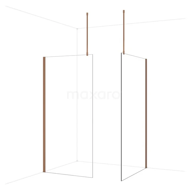 Diamond Walk-in shower | 120x100 cm Shiny copper Clear glass 2 fixed walls IDB1012910GKP Minimalistische douchewand met wit frame en glas, geschikt voor moderne badkamers. Eenvoudig design met stijlvolle vormgeving.