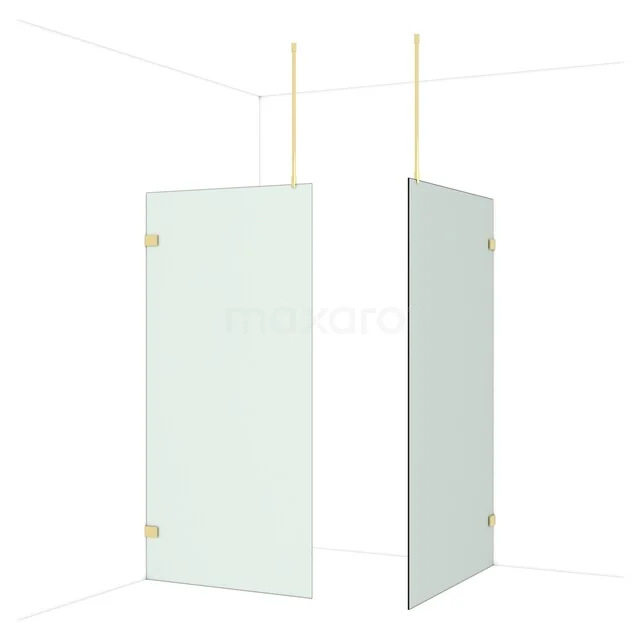 Diamond Walk-in shower | 120x100 cm Shiny light gold Frosted glass 2 fixed walls IDB1012927GLG Glass shower wall with a matte finish, corner mounting and gold fittings, ideal for modern bathroom decor.