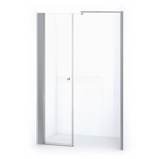 Glasene Duschtür mit silberfarbenem Rahmen, klappbares Design, ideal für moderne Badezimmereinrichtungen.