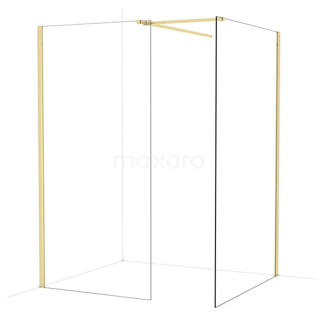Goldene Eck-Duschwand mit minimalistischem Rahmen, ideal für ein modernes Badezimmer, aus Glas und Metall gefertigt.