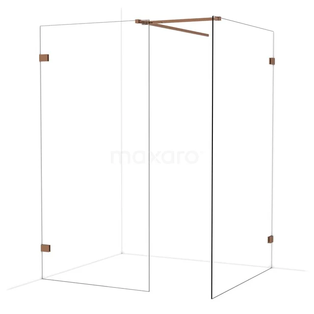 Diamond Walk-in shower | 130x100 cm Shiny copper Clear glass 2 fixed walls IDB1013520GKP Glazen douchewand met hoekopstelling, transparant design en mooie koperkleurige details, perfect voor een moderne badkamer.