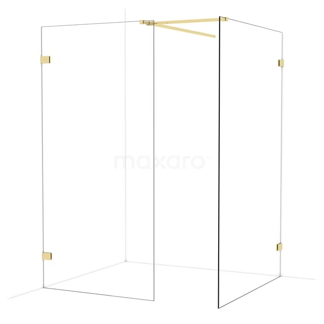 Diamond Walk-in shower | 130x100 cm Glossy light gold Clear glass 2 fixed walls IDB1013520GLG Transparante glazen douchewand met goudkleurige accenten, moderne vormgeving en minimalistische stijl voor luxe badkamers.