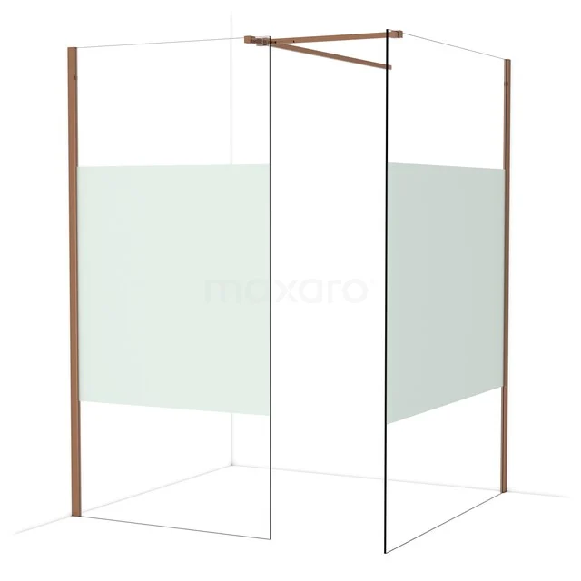 Duschecke in Kupferfarbe mit Glaswänden, minimalistisches Design und Mattglasdetails, ideal für ein modernes Badezimmer.