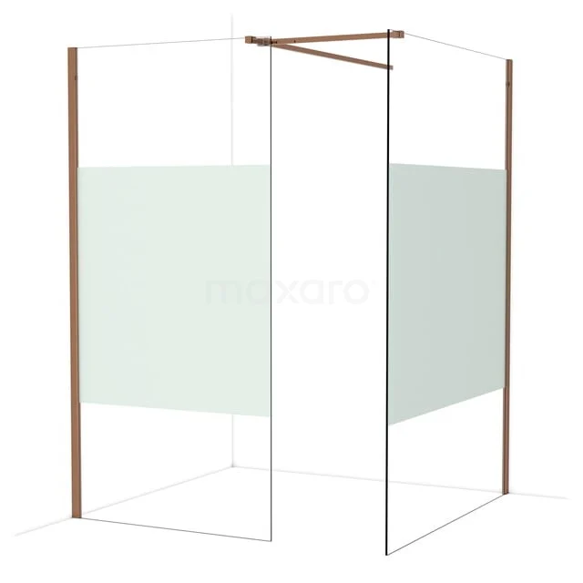 Diamond Inloopdouche | 140x100 cm Glanzend koper Helder met matte strook 2 vaste wanden IDB1014513GKP