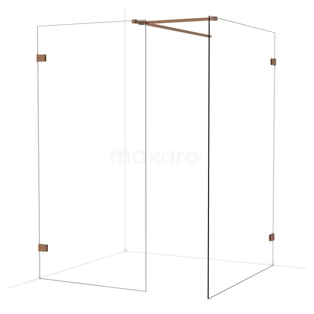 Begehbare Dusche aus Klarglas mit bronzenen Akzenten, schlankem Design und minimalistischer Ausstrahlung für moderne Bäder.