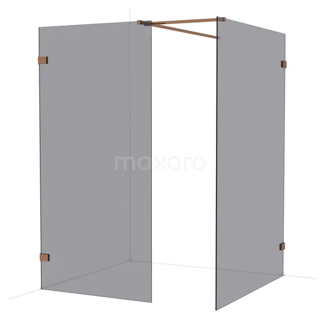 Diamond Walk-in shower | 140x100 cm Glanzend koper Smoke glass 2 fixed walls IDB1014521GKP