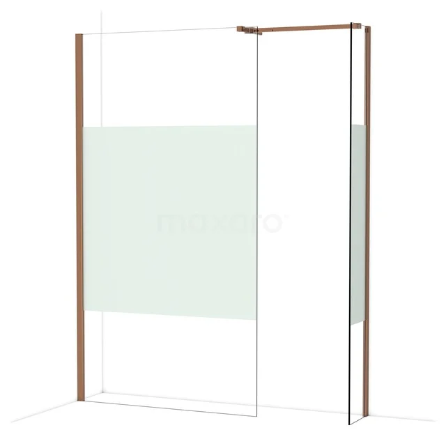 Duschwand mit Glasplatten und matten Kupferfarbenen Akzenten, modernes Design für ein stilvolles Badezimmer.