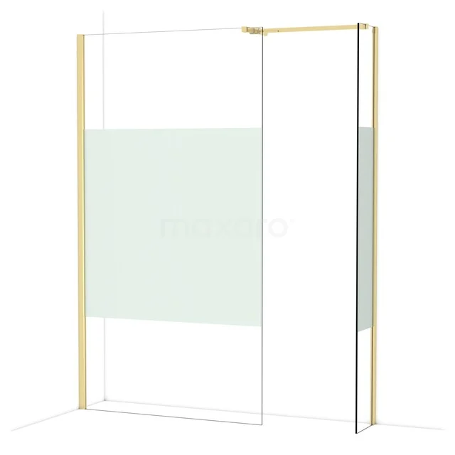 Glasene Duschwand mit einem Matt Weiß Paneel, goldfarbigen Profilen, modernes Design, ideal für stilvolle Bäder.