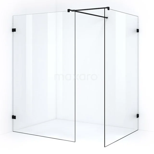 Minimalistische Glaseinbau Dusche mit schwarzem Beschlag, modernem Design und schlankem Rahmen für ein stilvolles Badezimmerinterieur.