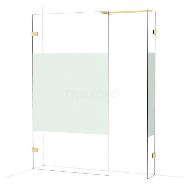 Diamond Walk-in shower | 110x30 cm Glossy light gold Clear with matt strip 2 fixed walls IDB1103523GLG Glazen douchewand met gouden accenten, mat deel voor privacy, ideaal voor moderne badkamers.