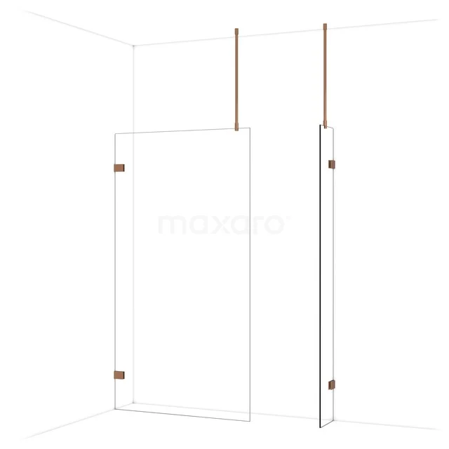 Diamond begehbare Dusche | 110x30 cm Glänzendes Kupfer 2 feste Wände IDB1103920GKP Duschwand mit matt weißer Oberfläche, stilvolles Design und Kupferdetails, ideal für eine moderne Badezimmer Einrichtung.