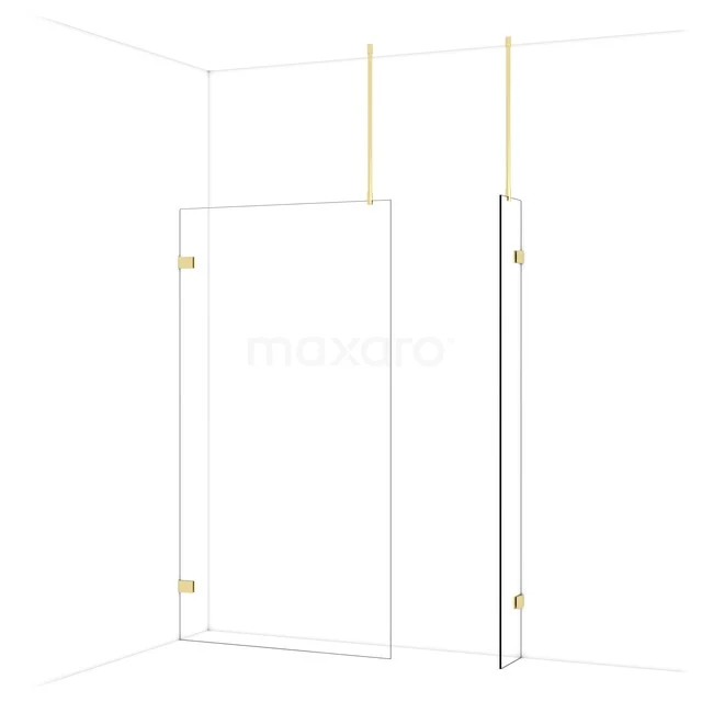 Glas Duschwand mit goldfarbenen Scharnieren und weißen Profilen, ideal als stilvolle Ergänzung zu deinem modernen Badezimmer.