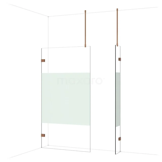 Diamond Inloopdouche | 110x30 cm Glanzend koper Helder met matte strook 2 vaste wanden IDB1103923GKP Diamond Inloopdouche | 110x30 cm Glanzend koper Helder met matte strook 2 vaste wanden IDB1103923GKP