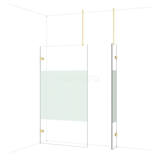 Diamond Walk-in shower | 110x30 cm Glossy light gold Clear with matt strip 2 fixed walls IDB1103923GLG Glazen douchedeur met messing accenten, helder glas en minimalistisch design, ideaal voor een moderne badkamerstijl.