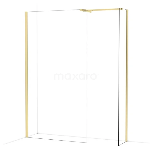 Duschwand mit goldfarbenem Rahmen, transparentem Glas und klarem Design, ideal als stilvolle Badezimmerabtrennung.