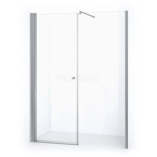 Glas Duschwand mit silberfarbenem Rahmen, Drehtür und Griff, ideal für eine moderne Badezimmergestaltung.