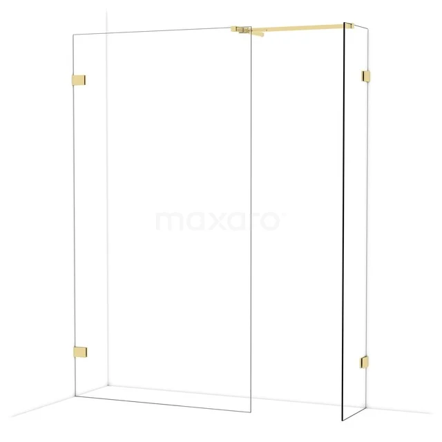 Luxury glass shower wall with gold finish, ideal for a stylish and modern bathroom.