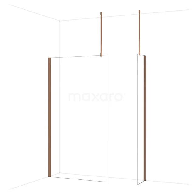 Diamond Walk-in shower | 110x40 cm Shiny copper Clear glass 2 fixed walls IDB1104910GKP Douchewand met slanke frameprofielen, helder glas en roségouden accenten, ideaal voor een moderne badkamerinrichting.