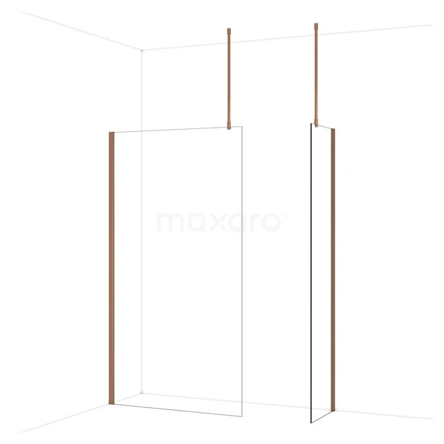 Luxe glazen douchewand met roségouden profielen, minimalistisch design voor een moderne badkamer.