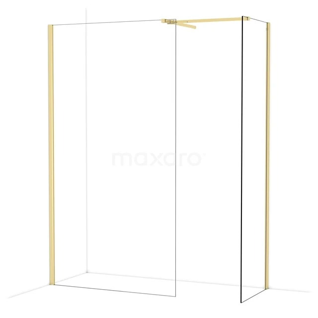 Diamond Walk-in shower | 110x60 cm Glossy light gold Clear glass 2 fixed walls IDB1106510GLG Douchewand met goudkleurig frame, rechthoekig ontwerp, serie Lux en transparant glas voor een stijlvolle badkamer.