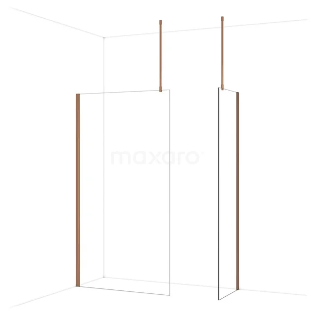 Duschwand mit Klarglas, schlanken Aluminiumprofilen und modernen bronzen Akzenten für eine stilvolle Badezimmer Einrichtung.