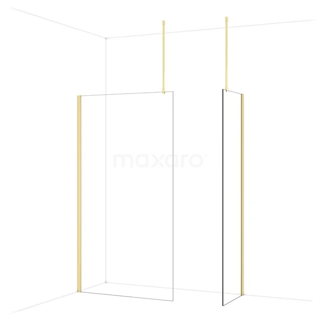 Diamond Inloopdouche | 110x60 cm Glanzend lichtgoud Helder glas 2 vaste wanden IDB1106910GLG