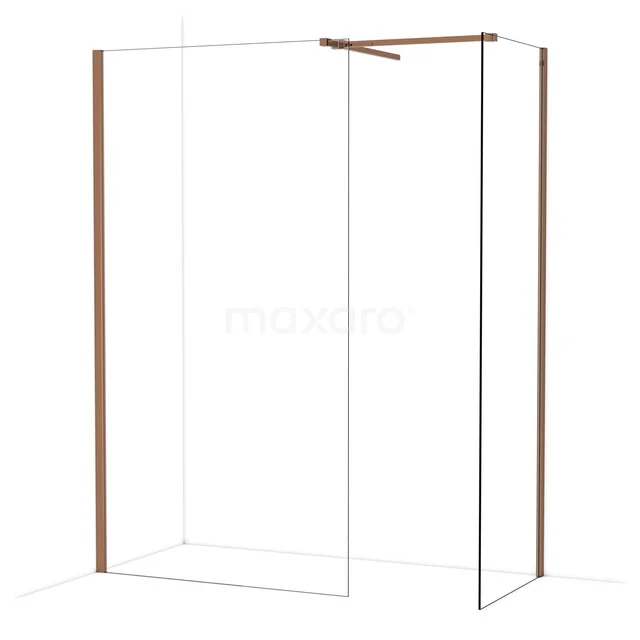 Duschwand mit kupferfarbenen Profilen, transparentem Glas und schickem Design für ein modernes Badezimmer.