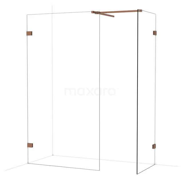 Diamond Walk-in shower | 110x70 cm Shiny copper Clear glass 2 fixed walls IDB1107520GKP Glazen douchewand met hoekopstelling, roestvrijstalen beslag en moderne afwerking, ideaal voor luxe badkamerontwerpen.