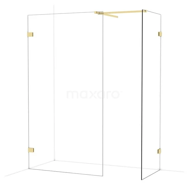 Diamond Inloopdouche | 110x70 cm Glanzend lichtgoud Helder glas 2 vaste wanden IDB1107520GLG