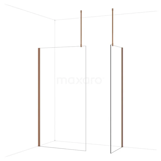 Minimalistische Duschwand mit Holzprofilen, Klarglas und modernem Design; perfekte Lösung für ein stilvolles Badezimmer.