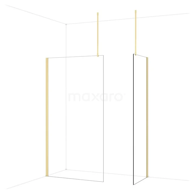 Douchewand Serein met gouden profielen, helder glas en minimalistisch design, perfect voor een luxe badkamerstijl.