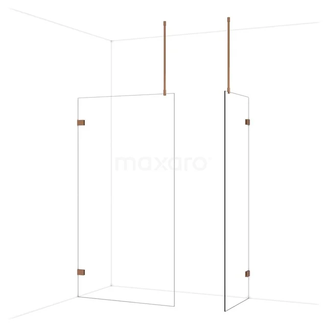 Diamond Walk-in shower | 110x70 cm Glanzend koper Clear glass 2 fixed walls IDB1107920GKP Glazen douchewand met minimalistisch design, transparant glas en gouden details, perfect voor een moderne badkamer.