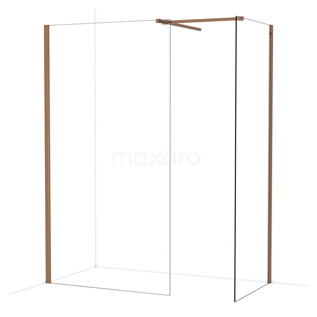 Diamond Walk-in shower | 110x80 cm Shiny copper Clear glass 2 fixed walls IDB1108510GKP Douchewand met mat gouden profielen, hoekopstelling, glas design voor moderne badkamer.