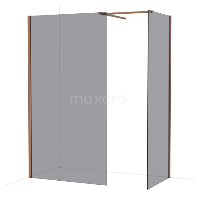 Diamond Inloopdouche | 110x80 cm Glanzend koper Rookglas 2 vaste wanden IDB1108511GKP