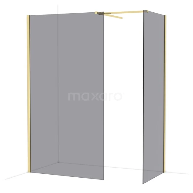 Diamond Walk-in shower | 110x80 cm Shiny light gold Smoke glass 2 fixed walls IDB1108511GLG Double matte black shower wall with gold-coloured profiles, modern design for luxury bathroom.
