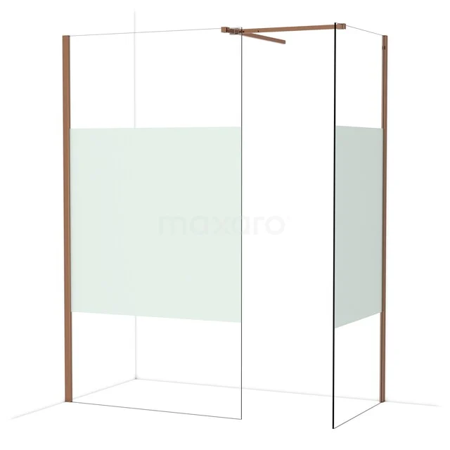 Duschwand mit kupferfarbenen Profilen, Klarglas und mattem Glasakzent, perfekt für einen modernen Badezimmerstil.