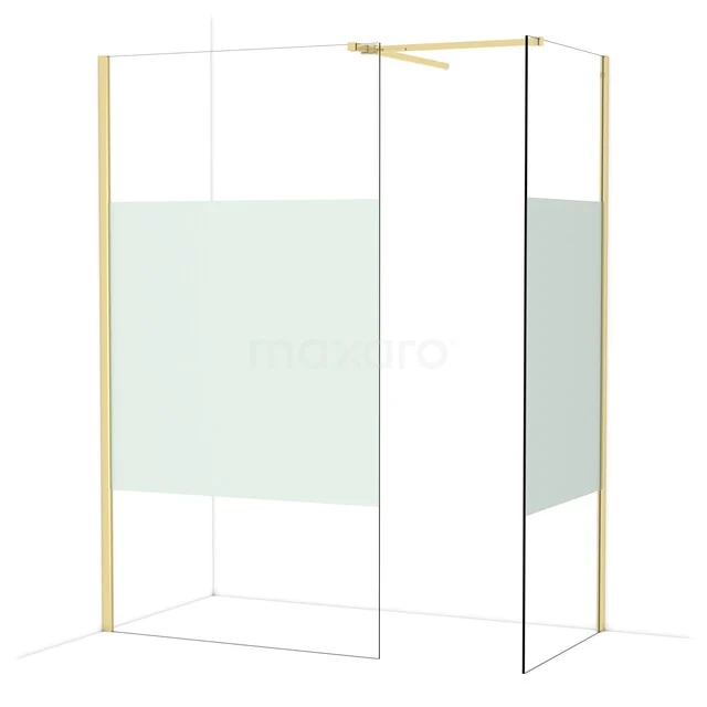 Glas Duschwand mit Gold Profilen, Mattglasdetail und modernem Design, perfekt für ein stilvolles Badezimmer.