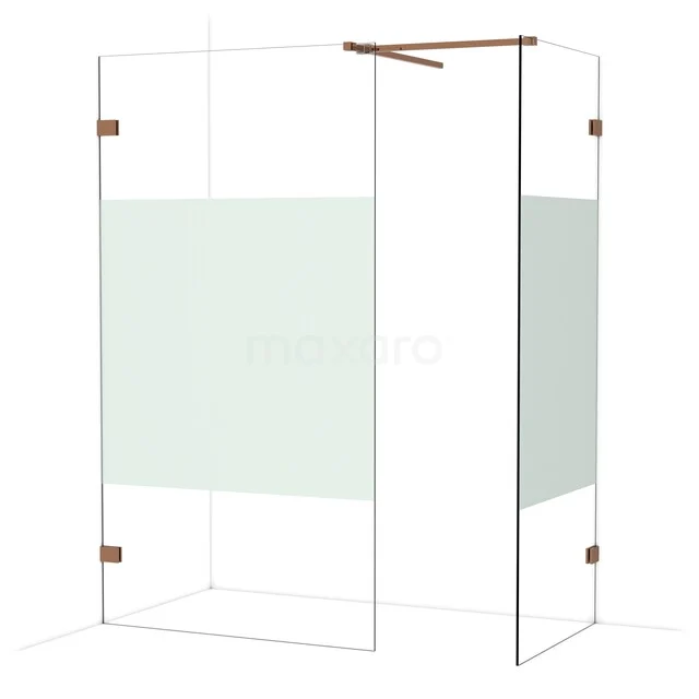 Diamond Inloopdouche | 110x80 cm Glanzend koper Helder met matte strook 2 vaste wanden IDB1108523GKP