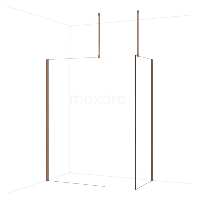Minimalistische glazen douchewand met mat gouden details, ideaal voor een moderne badkamer inrichting.