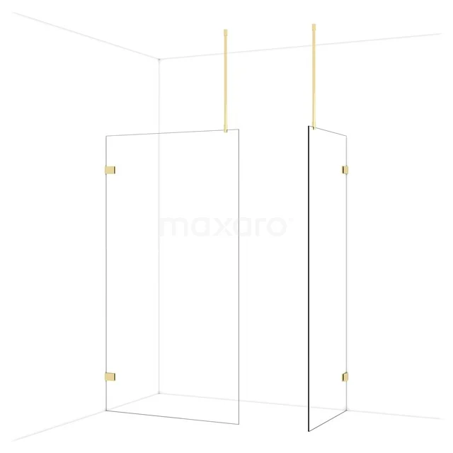 Diamond Inloopdouche | 110x80 cm Glanzend lichtgoud Helder glas 2 vaste wanden IDB1108920GLG