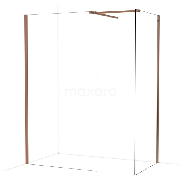 Duschwand mit Klarglas, Matt Schwarz und Holzakzenten, minimalistisches Design, ideal für ein modernes Badezimmer.