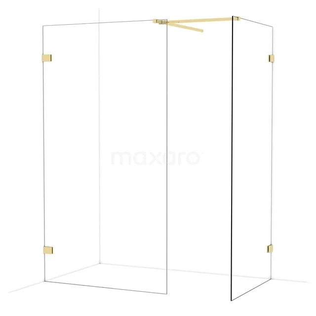 Diamond Walk-in shower | 110x90 cm Glanzend lichtgoud Clear glass 2 fixed walls IDB1109520GLG