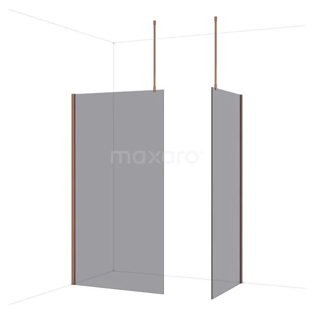 Diamond Inloopdouche | 110x90 cm Glanzend koper Rookglas 2 vaste wanden IDB1109911GKP