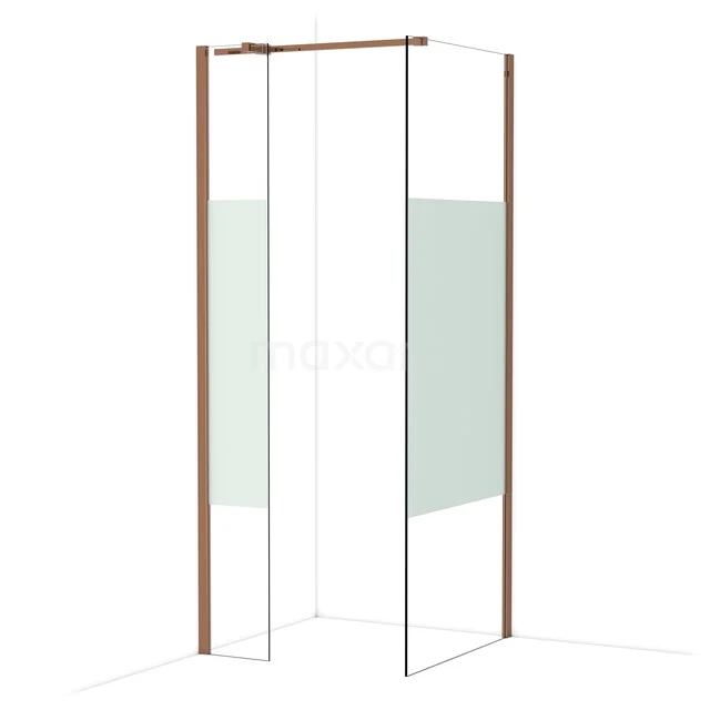 Diamond Inloopdouche | 80x30 cm Glanzend koper Helder met matte strook 2 vaste wanden IDB0308313GKP