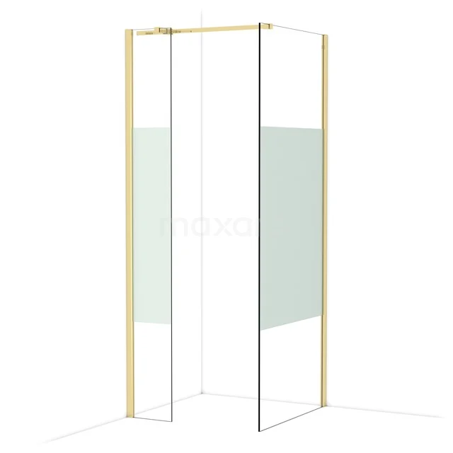 Diamond Walk-in shower | 80x30 cm Glanzend lichtgoud Clear with matt strip 2 fixed walls IDB0308313GLG