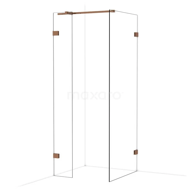 Diamond Inloopdouche | 80x30 cm Glanzend koper Helder glas 2 vaste wanden IDB0308320GKP
