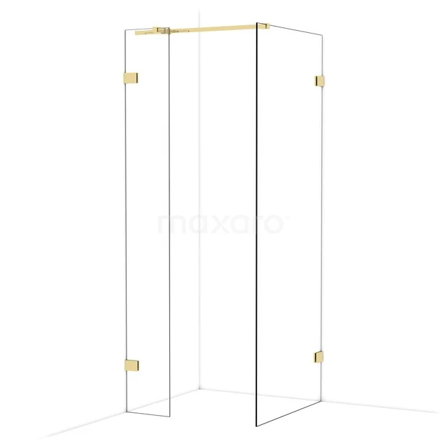 Diamond Walk-in shower | 80x30 cm Shiny light gold Clear glass 2 fixed walls IDB0308320GLG Glass shower wall with gold-coloured hinges, modern design, ideal for a stylish and luxurious bathroom decor.