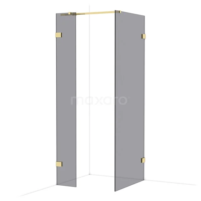 Grey shower cabin with gold-coloured hinges, modern design, ideal for a stylish bathroom.