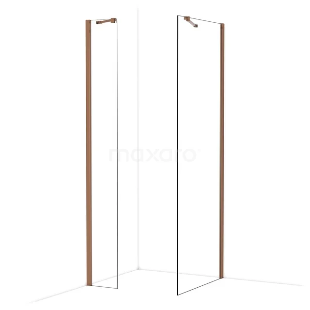 Diamond Walk-in shower | 80x30 cm Glanzend koper Clear glass 2 fixed walls IDB0308410GKP